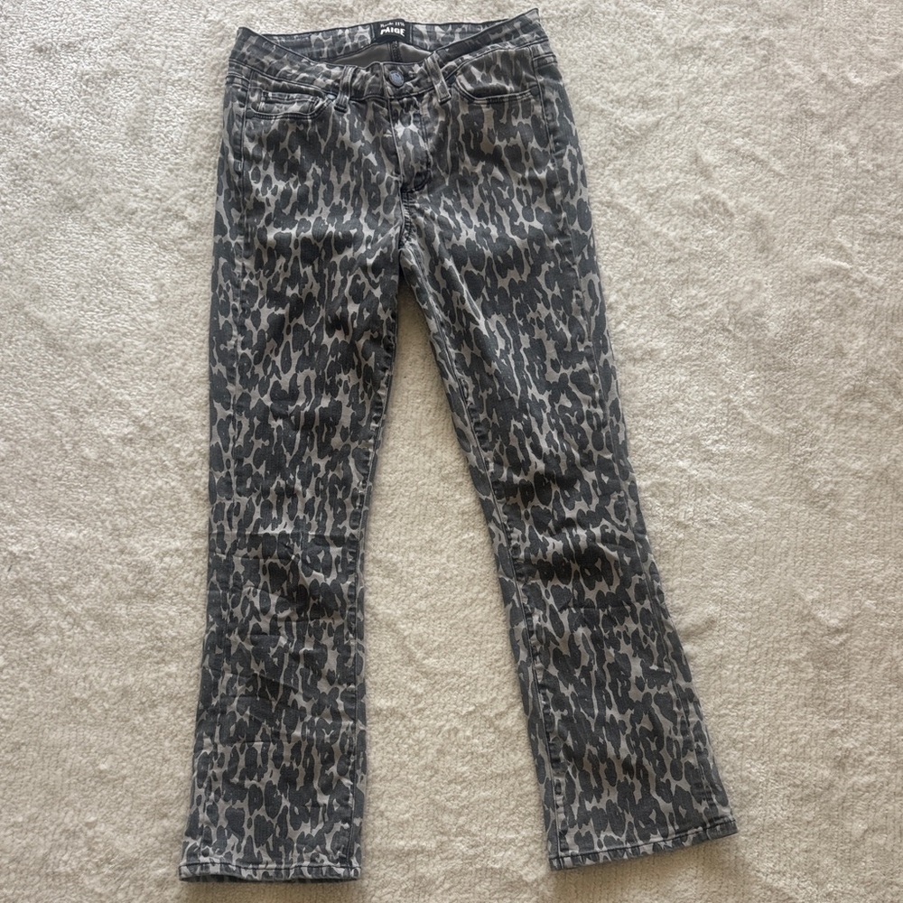 PAIGE Women's Gray Leopard Print Jeans